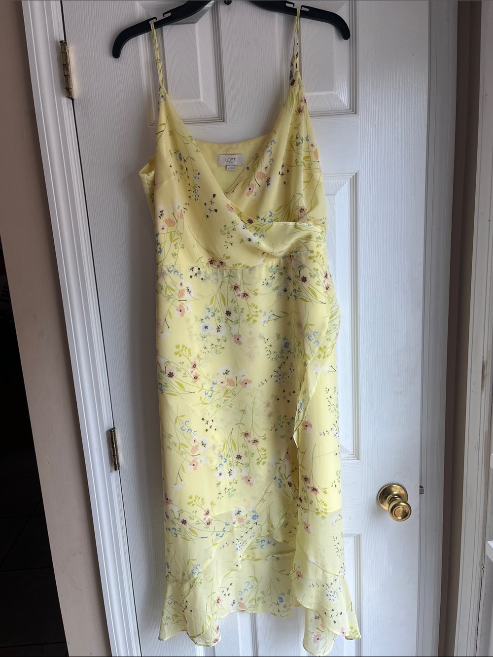 LOFT Pale Yellow Floral Slip Midi Dress